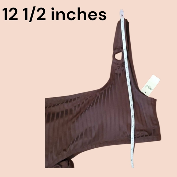 Aerie Wide Rib Cut Out One Shoulder Ring One Piece Brown Swimsuit. Size XL - Picture 5 of 6